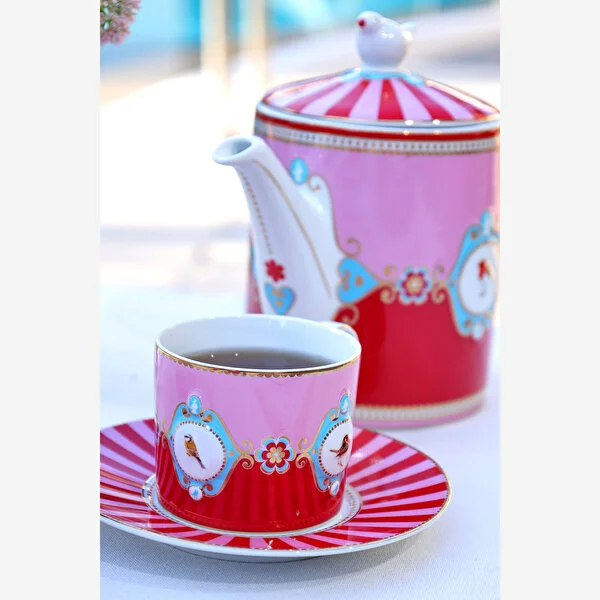 KIRMIZI/PEMBE MADALYON DESENLİ DEMLİK