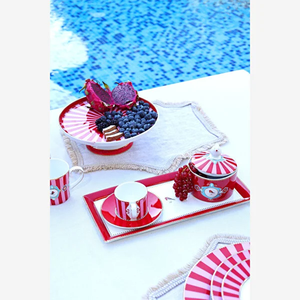 Love Birds Kırmızı Pembe Çizgili Kahve Fincanı 125 ML