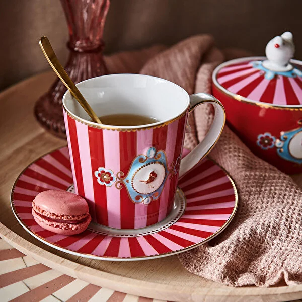 KIRMIZI/PEMBE ÇİZGİLİ MUG