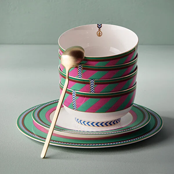 Bowl Chique Stripes Pink-Green 15.5cm