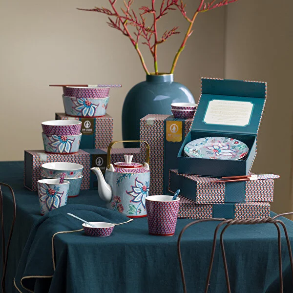 Giftset Round Oriental Flower Festival Blue