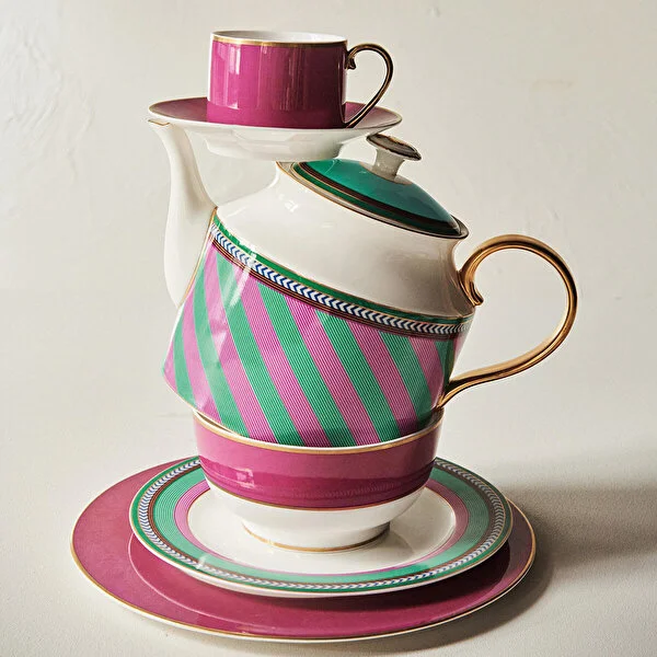 Tea Pot Large Chique Stripes Pink-Green 1.8ltr