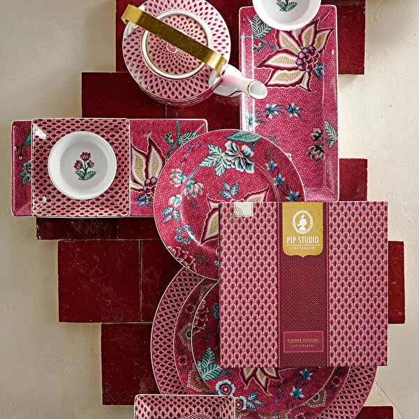 Giftset Teapot Oriental Flower Festival Dark Pink 1 ltr
