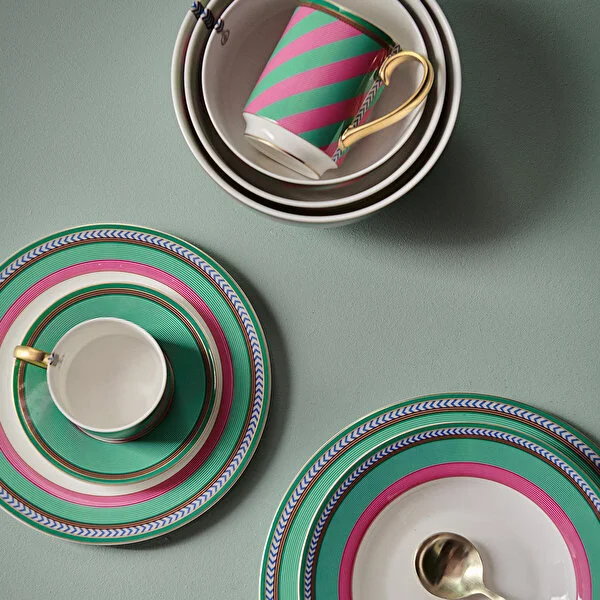 Deep Plate Chique Stripes Pink-Green 23.5cm