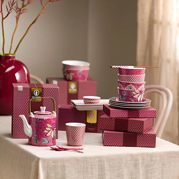 Set/4 Plates Flower Festival Deco Dark Pink 21cm