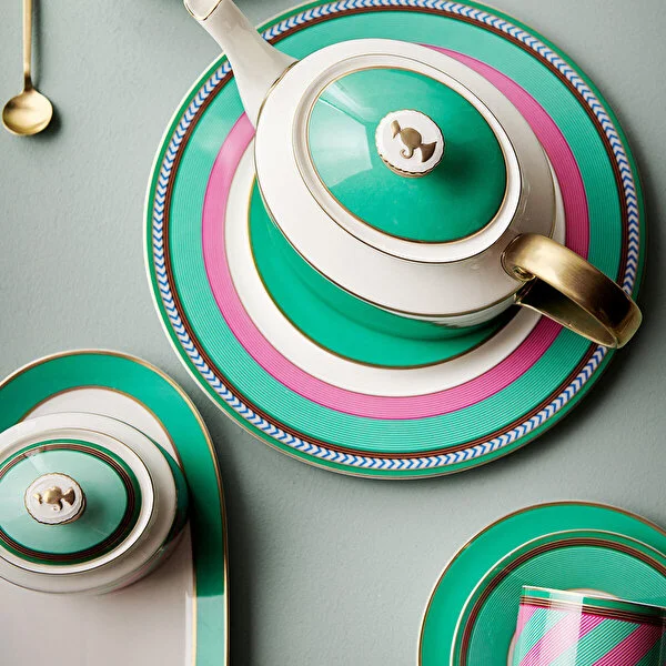 Plate Chique Stripes Pink-Green 28cm