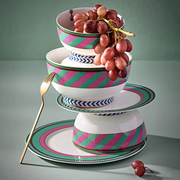 Plate Chique Stripes Pink-Green 28cm