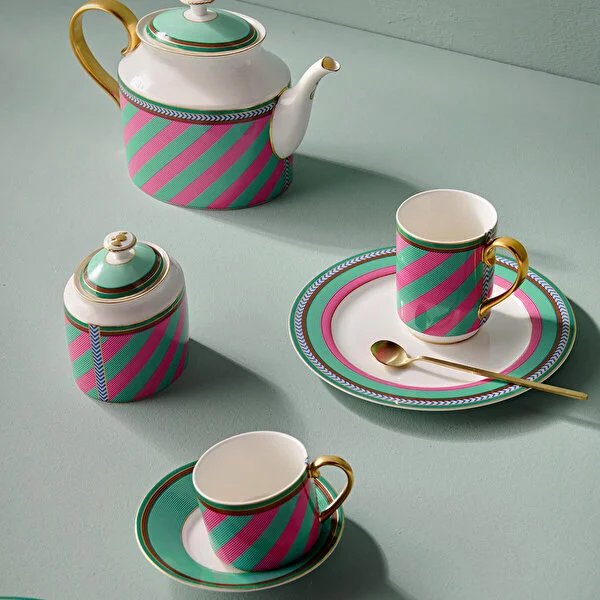 Mug Large with Ear Chique Stripes Pink-Green 350ml