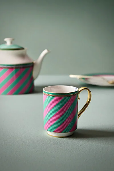 Mug Large with Ear Chique Stripes Pink-Green 350ml