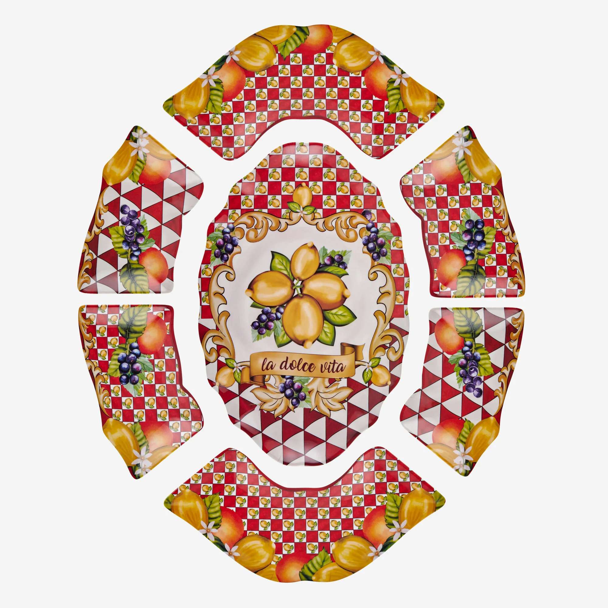 Capri Kırmızı Limon Buketi Meze Tabağı 7'li Set