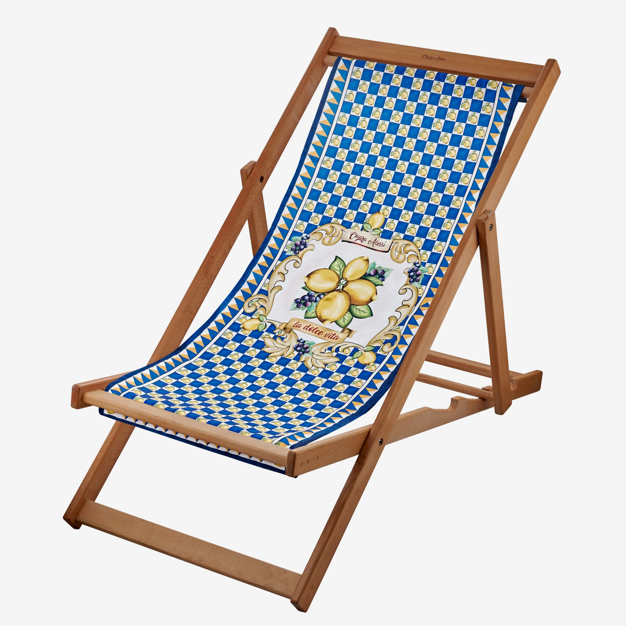 Capri Mavi Limon Buketi Desnli Ahşap Şezlong