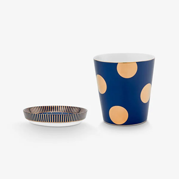 Dot Delight  Altın / Lacivert Kulpsuz  Mug & Çay Tabağı Seti 290 ml    8721009944318