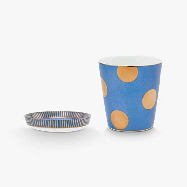 Dot Delight  Altın / Mavi Kulpsuz  Mug & Çay Tabağı Seti 290 ml    8721009944158