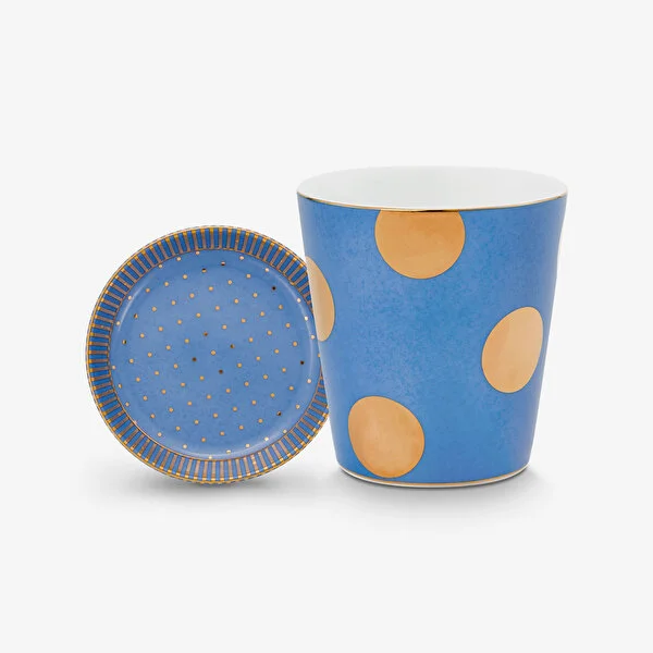 Dot Delight  Altın / Mavi Kulpsuz  Mug & Çay Tabağı Seti 290 ml    8721009944158