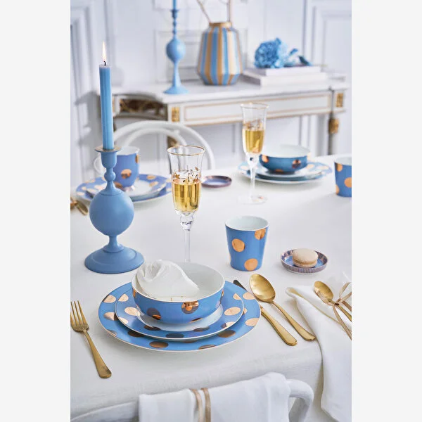Dot Delight  Altın / Mavi Kulpsuz  Mug & Çay Tabağı Seti 290 ml    8721009944158