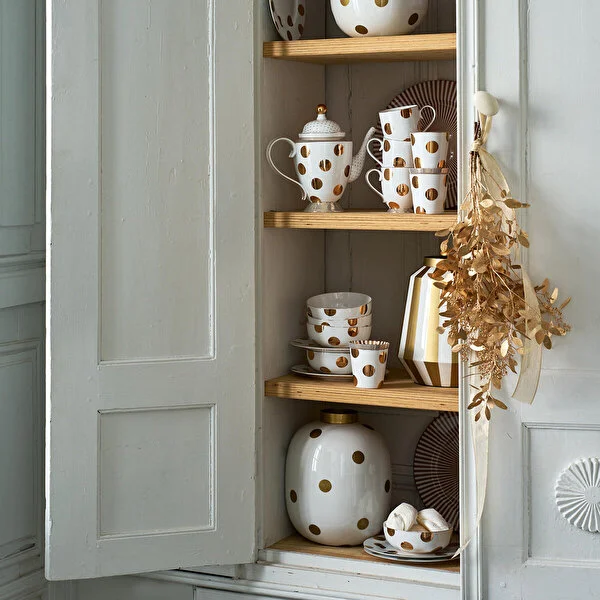 Dot Delight Metal Altın / Beyaz  Vazo 32 cm   8721009906378