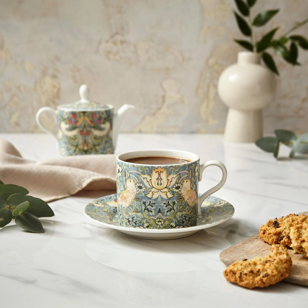 Spode Morrıs & Co 7.3 Cm Strawberry Thıef Cay Fıncan Ve Tabagı